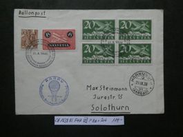 CH 1938 schöner Ballonpostbrief F4z im Vierer,F8z+206