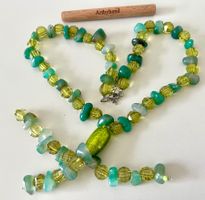Vintage Longkette Glas in Grüntönen mit Quasten-Anhänger