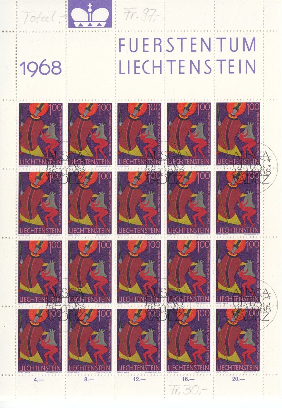 Tutti i francobolli: LBK 422 - 430 Bogen mit ET – Usato da Bürglen TG venduto da StampGraf 8