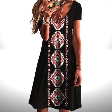 🌸 Geometrisches Druck-Kleid mit V-Ausschnitt 💫