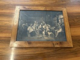 Historischer Druck Schweizer Grenadier Holzrahmen antik