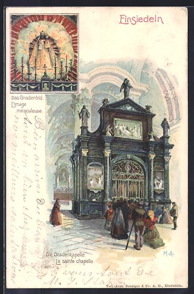 Cartoline postali: Litho Einsiedeln, Gnadenkapelle, Gnadenb – Usato da Berlin venduto da bartko-reher