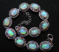 Silber 925 Armband mit äthiopischen Opalen und Saphir