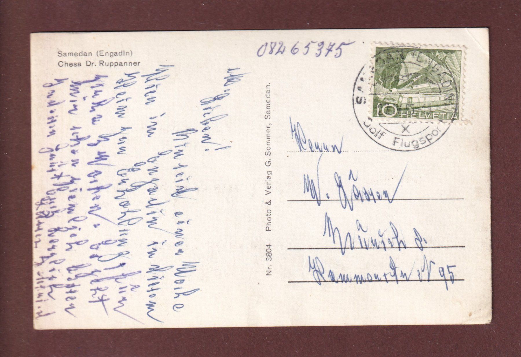 Cartoline postali: SAMEDAN - Chesa Dr. Ruppanner - 1953 // Eckbug // – Usato da Pully venduto da nicecards 1