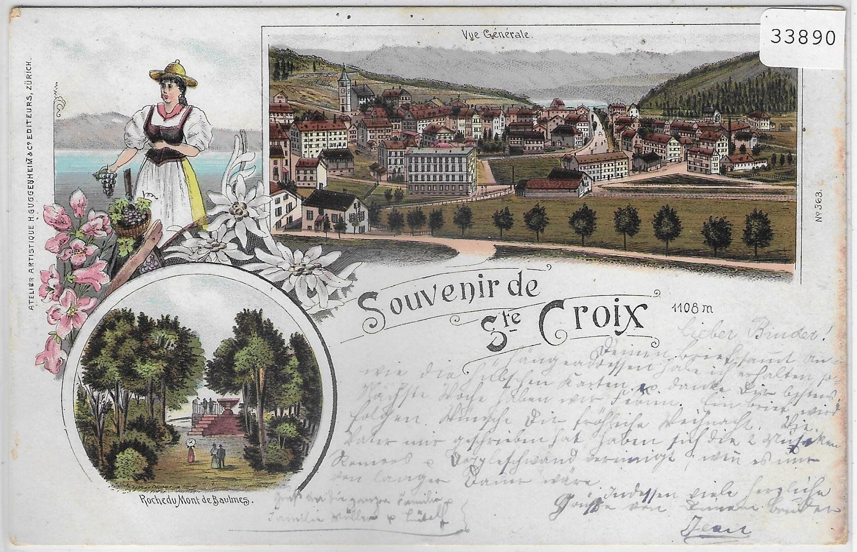 Ansichtskarten: Souvenir de Ste. Croix - Litho 1899 – Gebraucht aus Ettingen von Kartenplanet