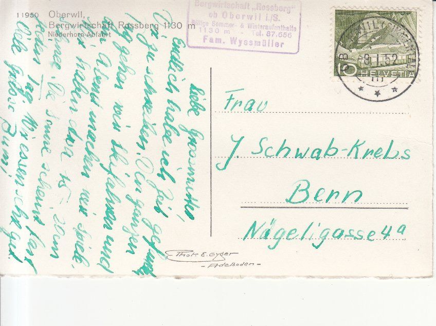 Cartoline postali: Oberwil 1952 – Usato da Bürglen TG venduto da StampGraf 1