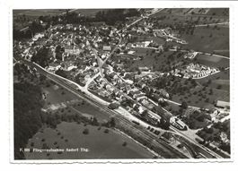 Aadorf (TG) Dorfpartie Kirche  Bahnhof  Flugaufnahme um 1950