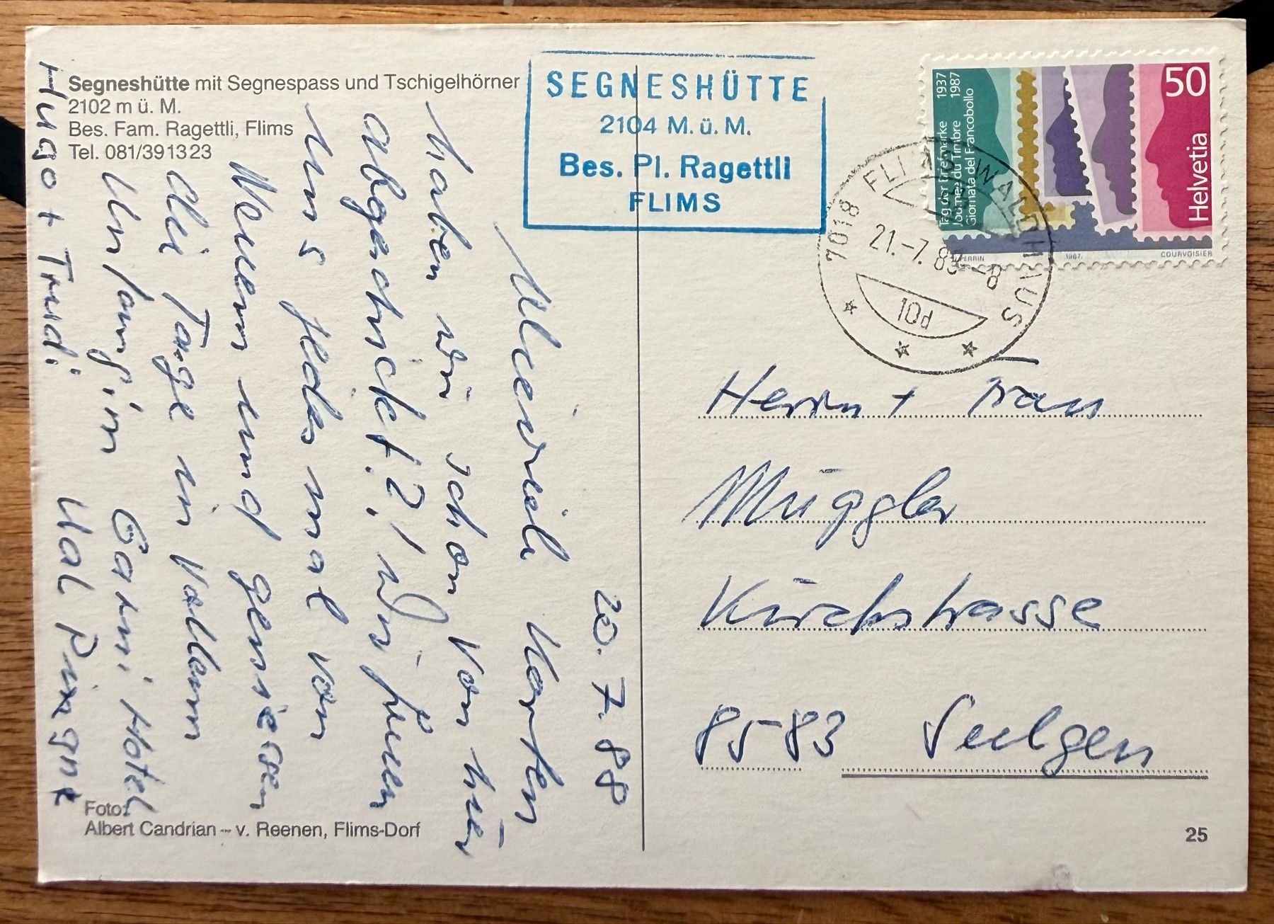 Ansichtskarten: Flims - Segneshütte mit Segnespass – Gebraucht aus Lutry von Ediego 2