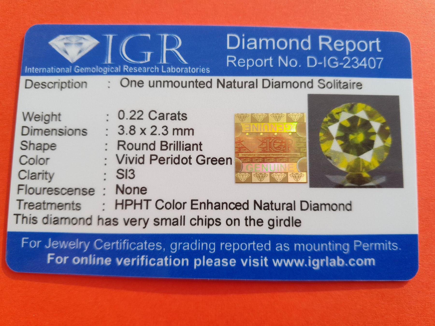 Pietre preziose: 0,22 ct. Round certified diamond, Green SI3 – Usato da Aarau venduto da Reto_BA_01 3