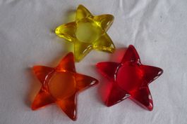 3 Stk Sterne aus Glas für Rechaudkerzen