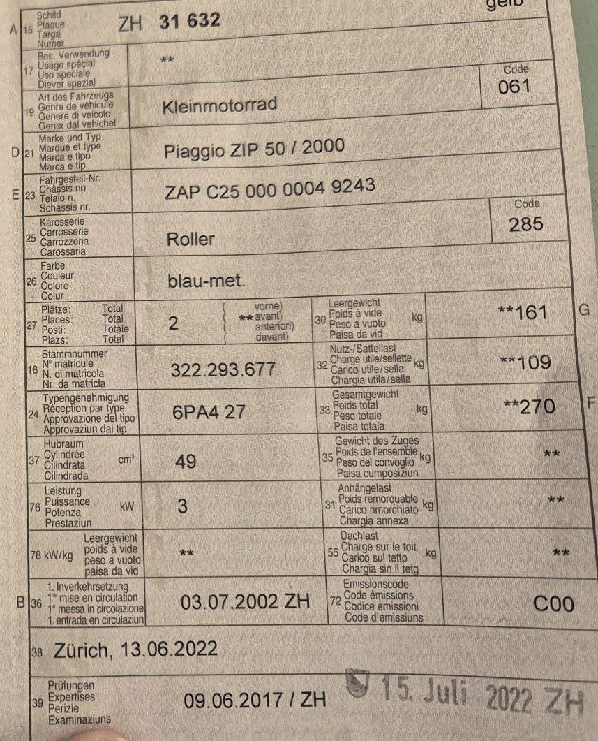Piaggio Scooters: Kleinmotorrad Piaggio Zip 50 45km/h – Gebraucht aus Zürich von Zooroo 5