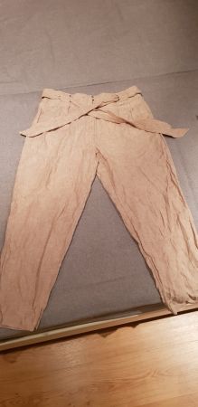 Top beige M&S Leinen Sommerhose&Gürtel in Kurzlänge, Gr12
