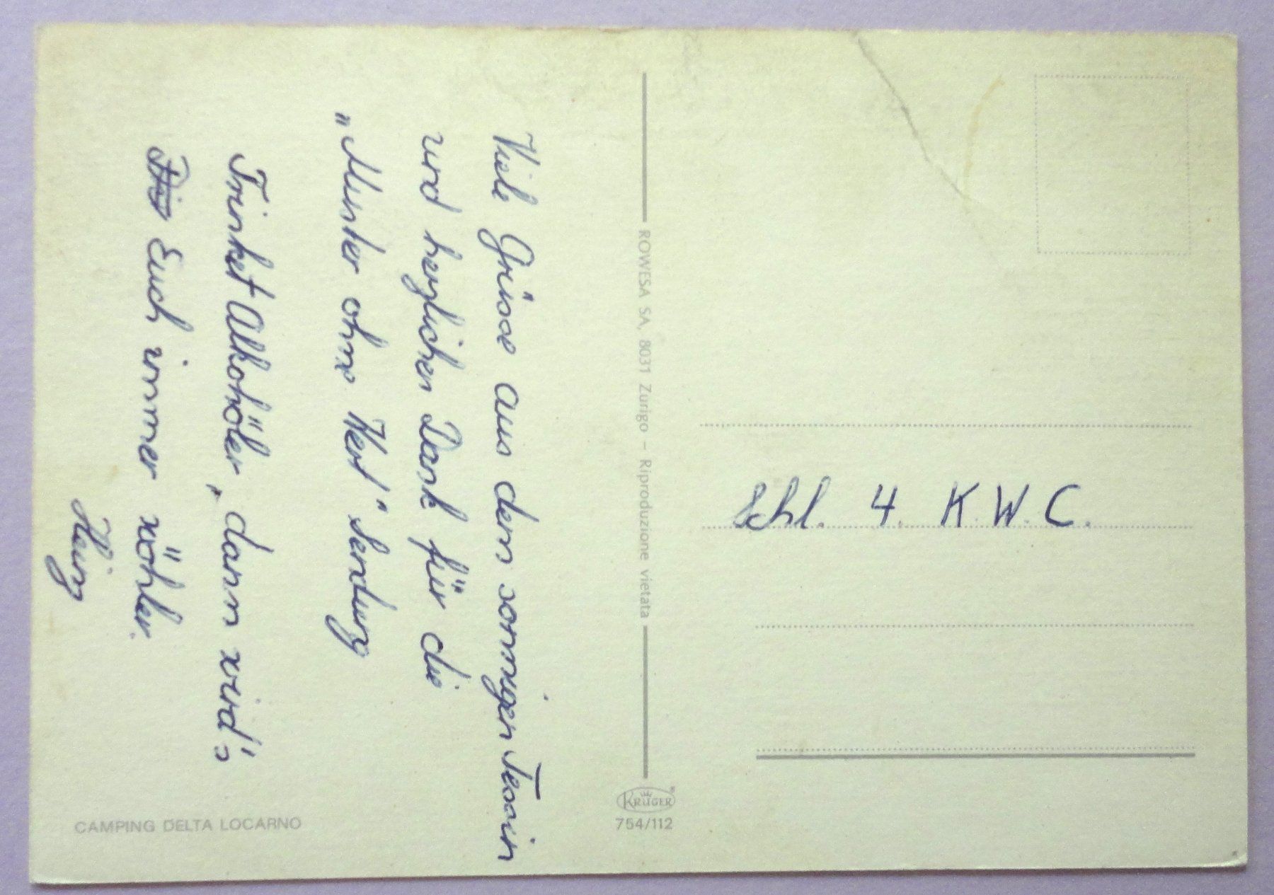 Cartes postales: Camping Delta, Locarno – Défectueux à Fétigny par Billy2miny 1