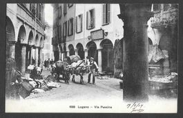 Lugano Via Pessina con carro di buoi