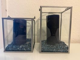 Deko Glas Laterne mit Kerze, Tischdeko, Herbst Deko Set!