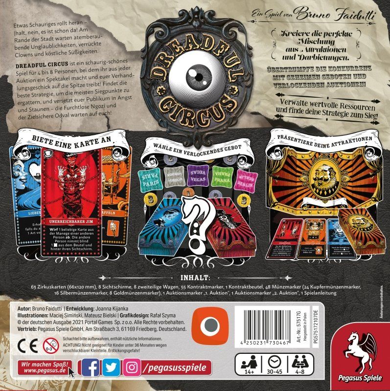 Pegasus Spiele Giochi: Spiel Dreadful Circus – Nuovo e nell'imballaggio originale da Uster venduto da Ludit 1