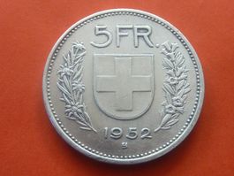 5 Fr. 1952  Auflage nur 0,15 Mio. Prägungen + Vorzüglich +