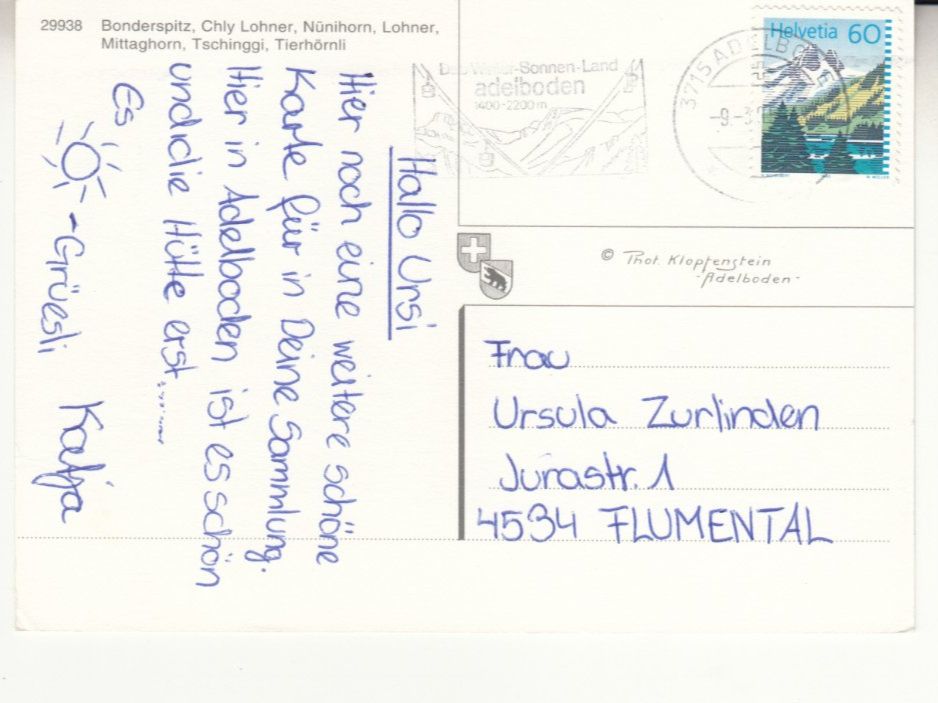 Cartoline postali: Adelboden 1995 – Usato da Bürglen TG venduto da StampGraf 1