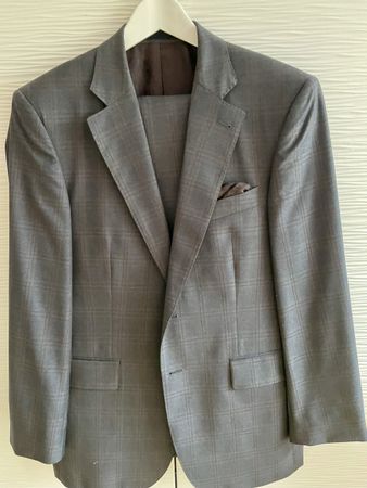 Savile Row Anzug, grau kariert, Made to Measure, Top Zustand