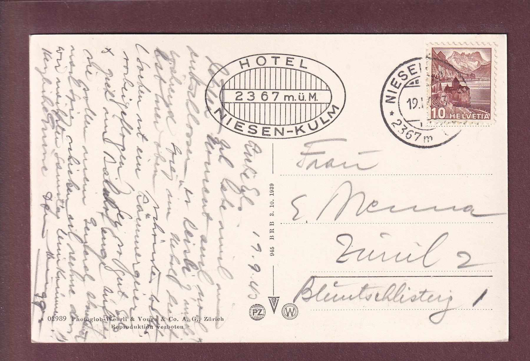 Ansichtskarten: NIESEN-BAHN - 1943 – Gebraucht aus Pully von nicecards 1
