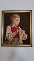 Albert Anker , antikes Gobelinbild ,das strickende Mädchen"