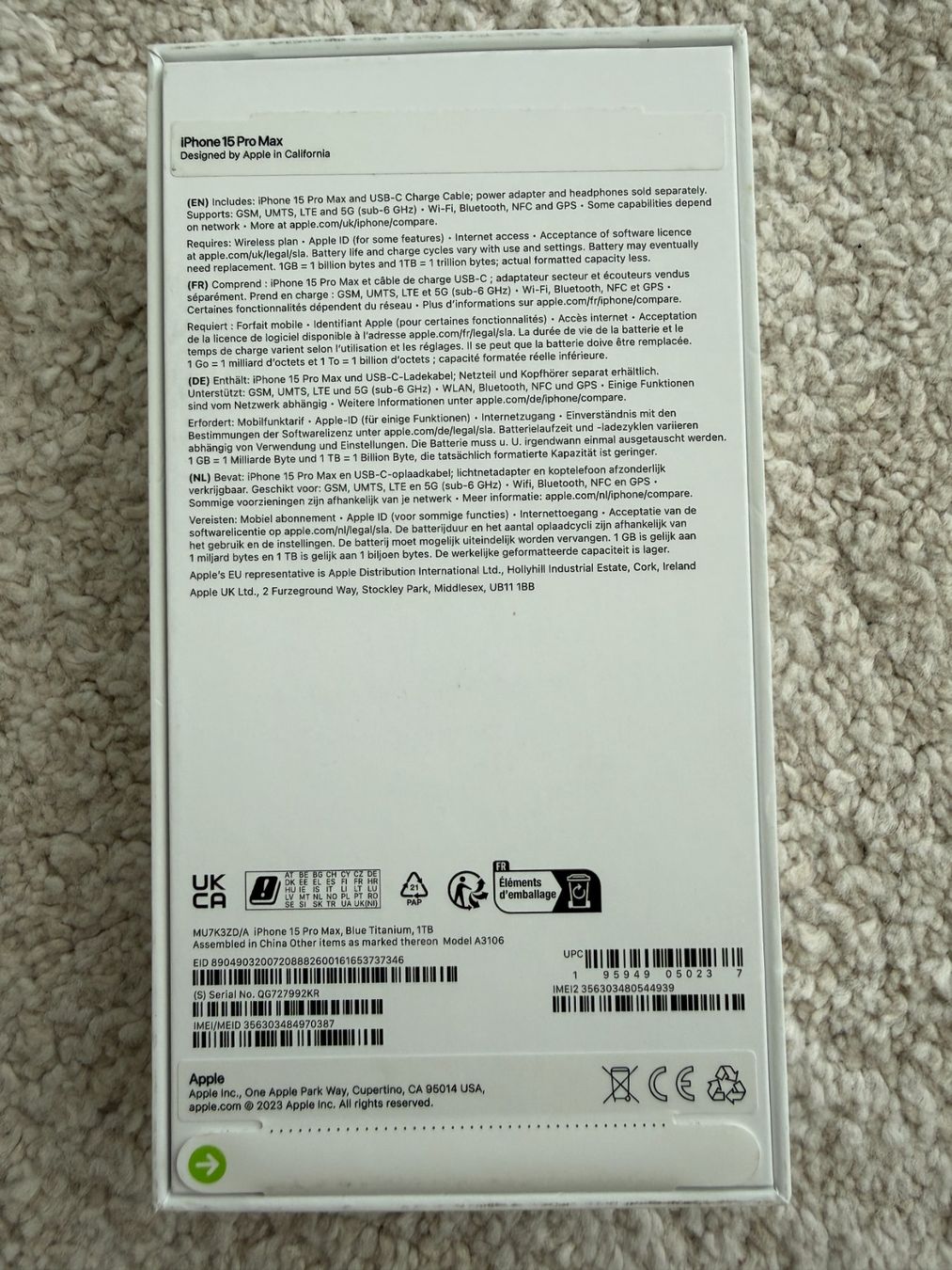 Apple Telefoni cellulari / Smartphones: iPhone 15 Pro Max 1 TB Blue Titanium – Usato da Niederwil AG venduto da PlateSale19 2
