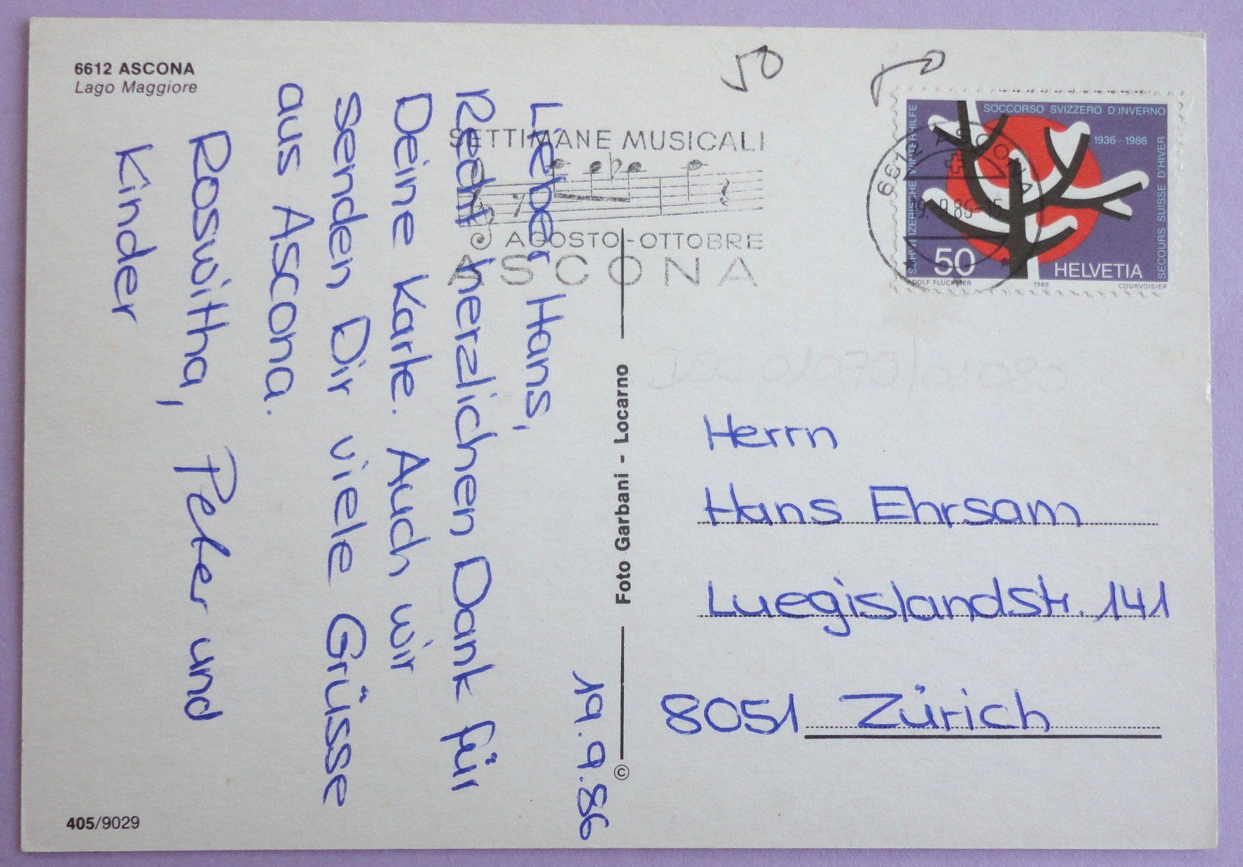 Cartoline postali: Ascona - Lago Maggiore – Usato da Fétigny venduto da Billy2miny 1