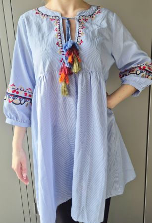 TUNIKA KLEID BLUSE M L 38 40 IVIVI STICKEREI TOP ZU MANTEL