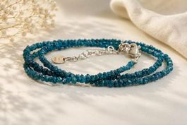 Halskette mit natürlichen Rohdiamanten in Petrolblau/Teal