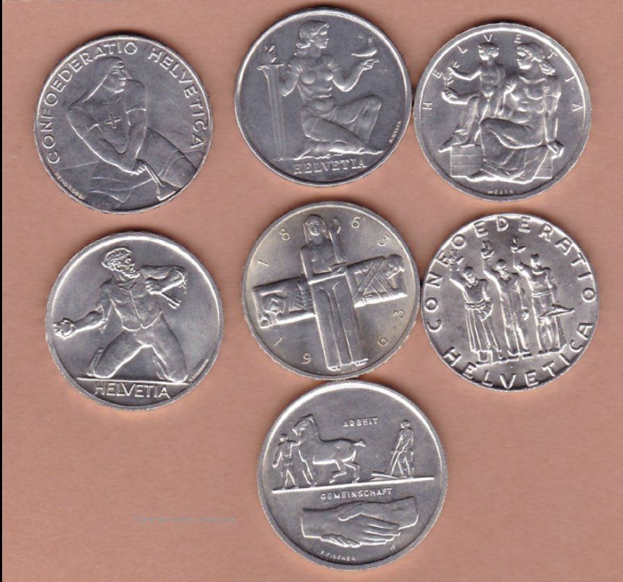 Tutti le monete: Set complet pièces commémoratives de 5 francs en argent – Usato da Grandson venduto da Rogneux