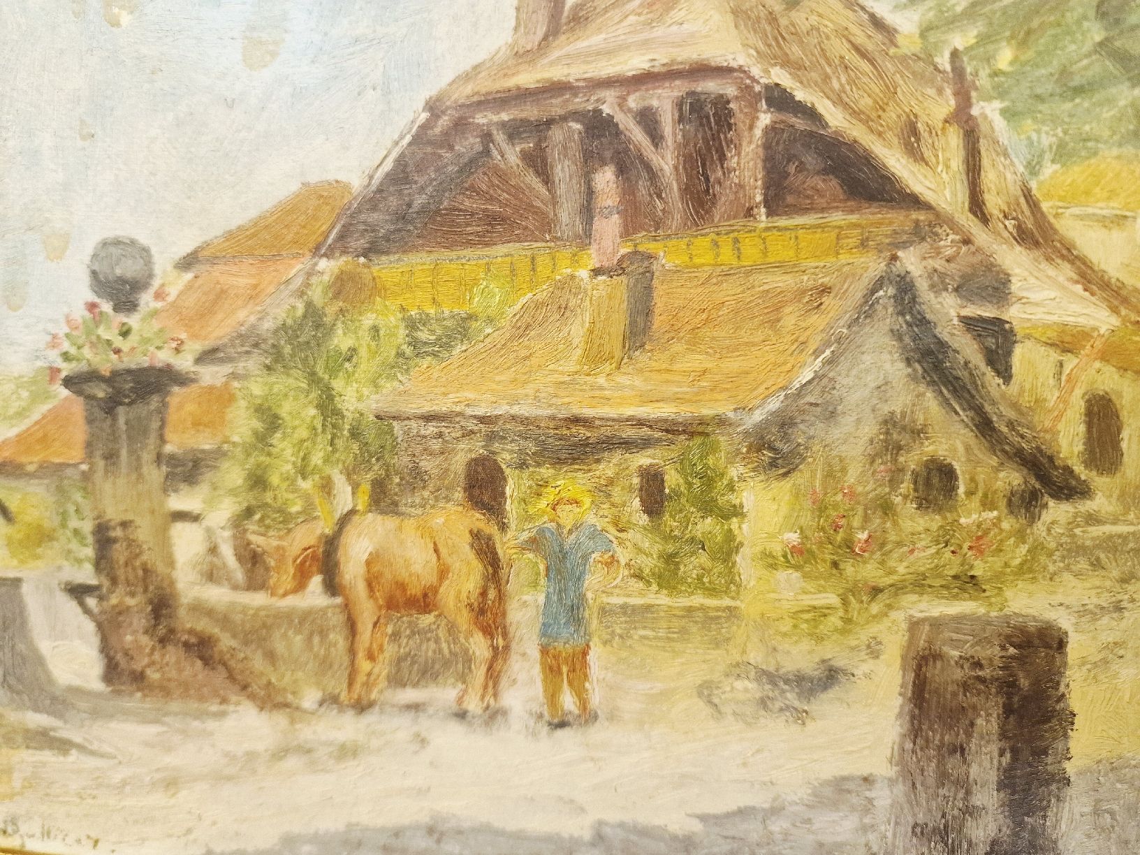 Dipinti: Gemälde Bauernhaus mit Pferd und Mann signiert – Usato da BERN venduto da Intarsia 4