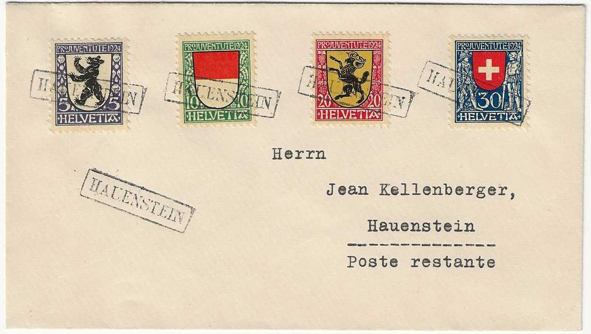 Alle Briefmarken: 1924, Satzbrief mit Stabstemepel Hauenstein – Gebraucht aus Basel von Bingis