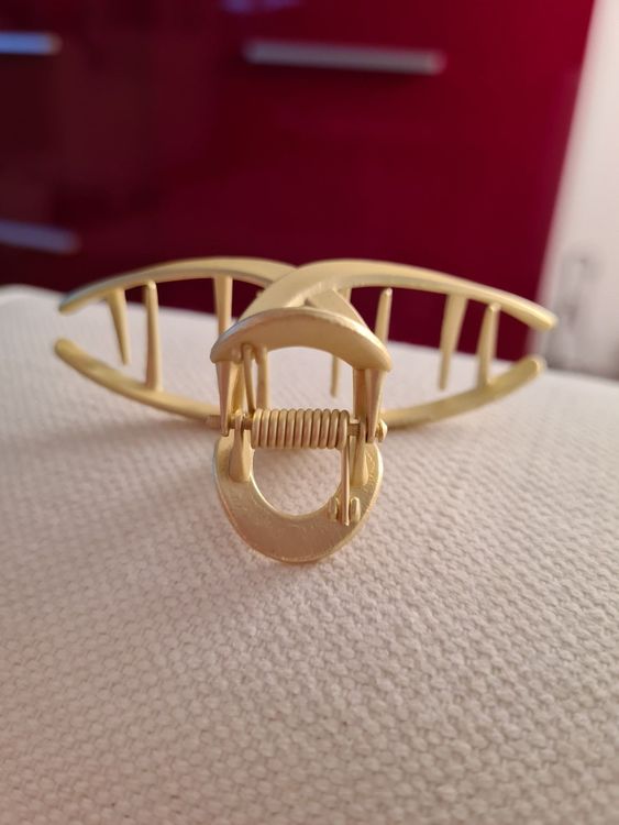 Damen Haarspange Aus Mattem Metall – Rechteckig, Goldfarben, Im Modernen Boho-Stil, 8 Cm Länge