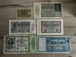 6 Alte Deutsche Reichsbanknoten Sammlung