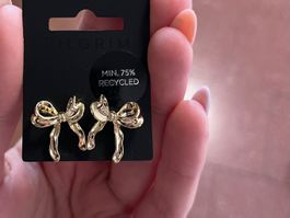 Schleifen Ohrringe und Kette, Bow earrings gold plated