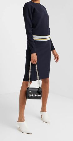 BOSS Midi-Strickkleid: Gr. L, dunkelblau mit farbigem Akzent