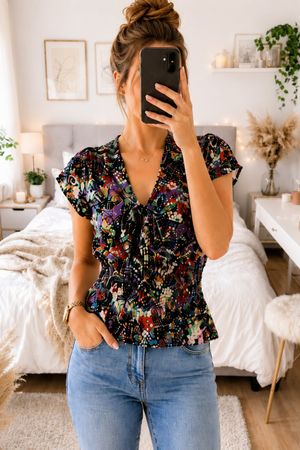 Elegante Damenbluse mit buntem Muster – feminin & hochwertig