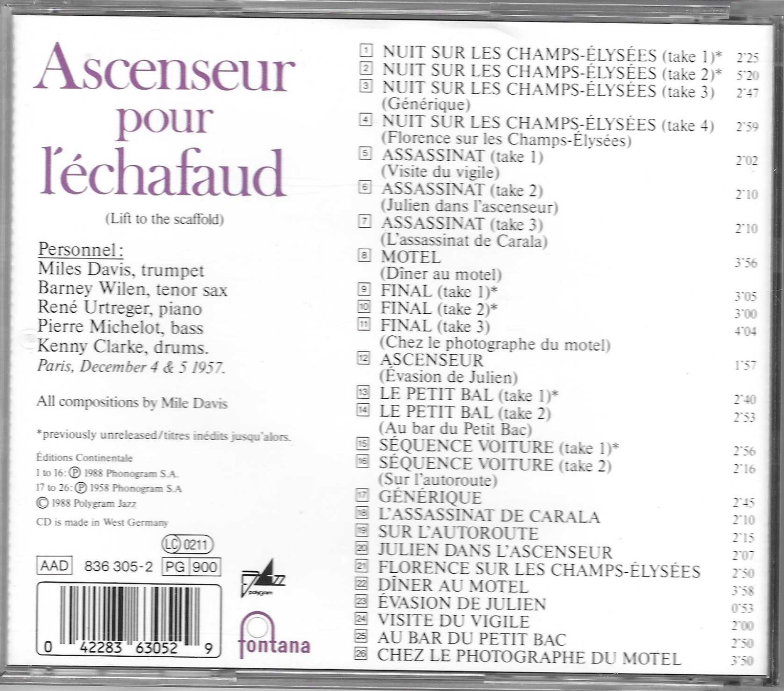CD: MILES DAVIS  -  ASCENSEUR POUR L' ECHAFAUD – Usato da Bex venduto da Giorgiob 1