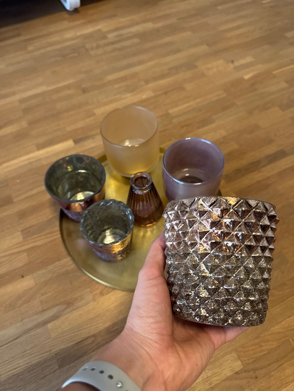 Alle Dekorationen: Dekoplatte gold mit Teelichter – Gebraucht aus Aarau von Gulianora 2