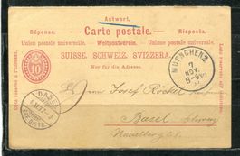 ANTWORTPOSTKARTE   MUENCHEN 2,  7.NOV.97   -   BASEL 8.XI.97