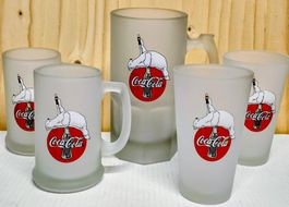 Coca-Cola Eisbär Krug mit 2 Gläser und 2 Humpen (Krüge)