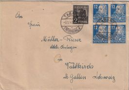 Brief Deutsche Post 1948 nach Waldkirch SG