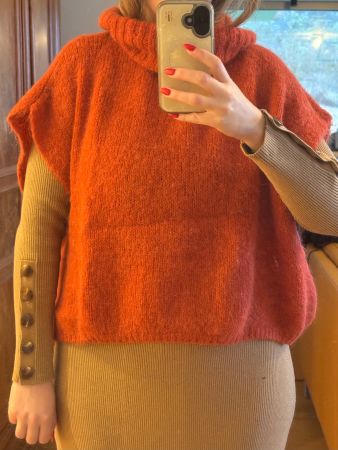 Gilet col roulé orange mohair et laine neuf