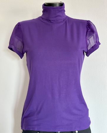 Gr 38 Rollkragen Shirt mit Tüll Ärmeln kurzarm