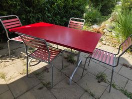 Schaffner Garten-Esstisch (140 x 80 cm) und 4 Stühle ROT