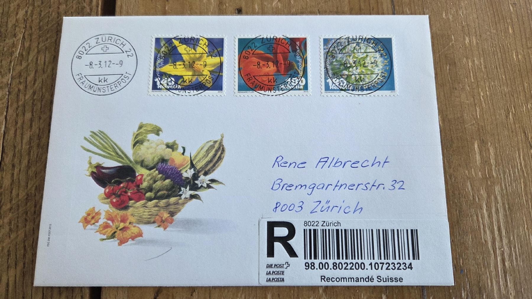 Tutti i francobolli: 2012 FDC Vollstempel Gemüseblüten – Usato da Arni AG venduto da Moth68