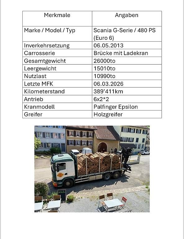 Lastwagen: Scania  G 480P Euro 6 Holz LKW, 6x2 zu verkaufen – Gebraucht aus Itingen von Chrigl123 1