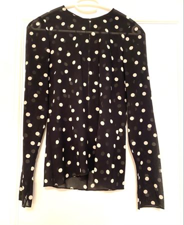 Damen Bluse gepunktet Schwarz Weiss Langarm Grösse S