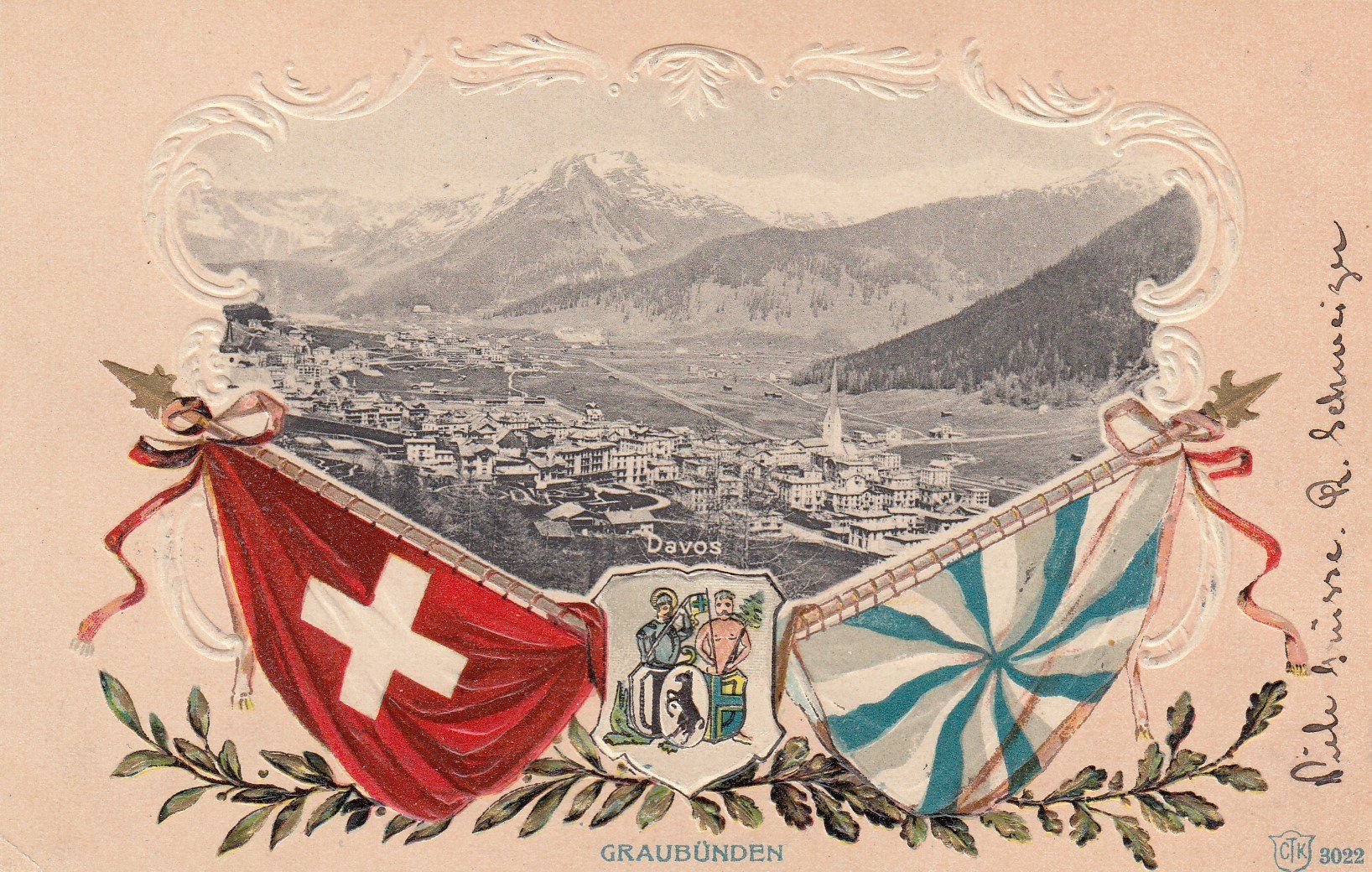 Ansichtskarten: 1904 Ansichtskarte Davos-Platz - Arbon Reliefkarte – Gebraucht aus Rheinfelden von ricci62