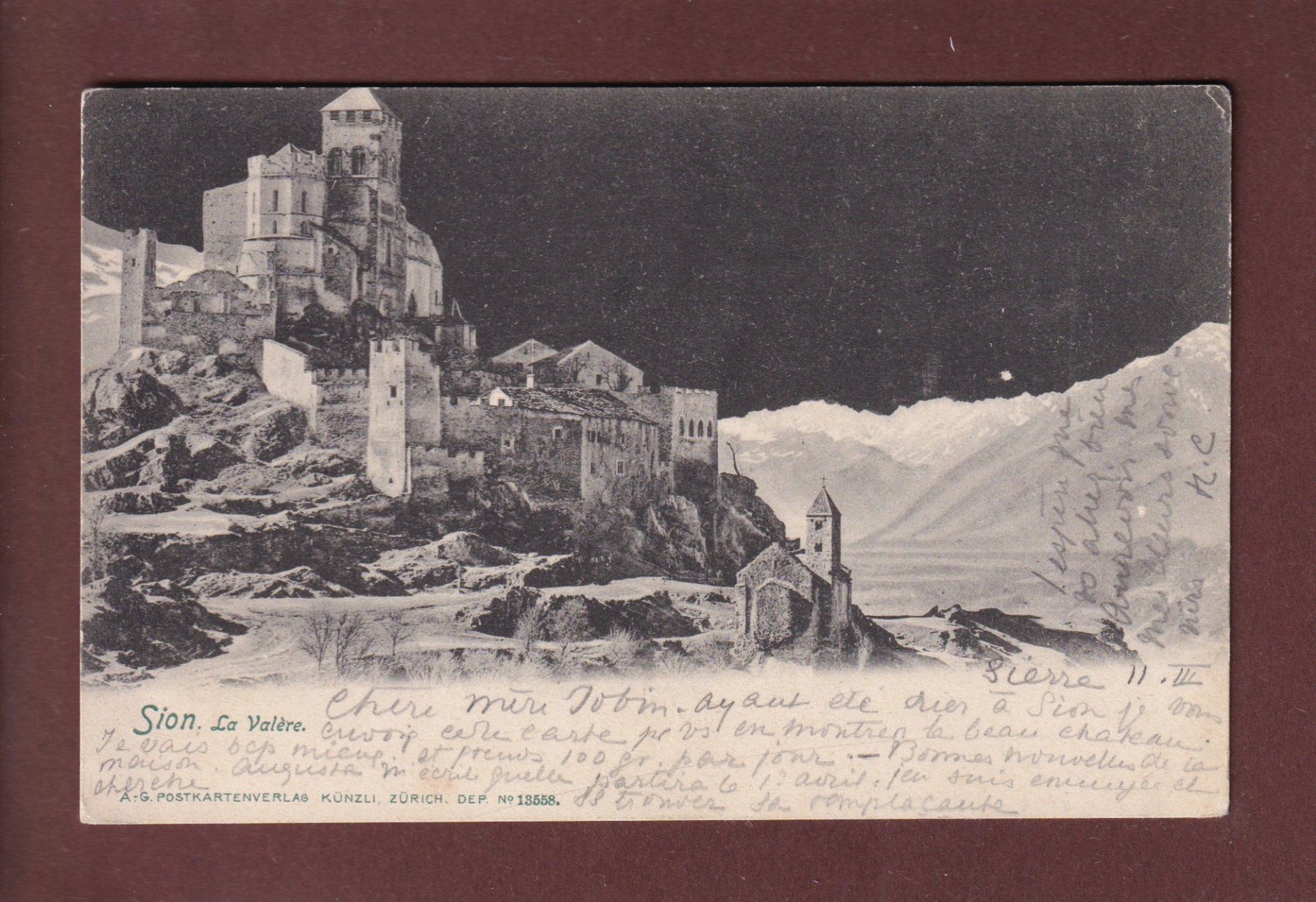 Cartoline postali: SION - Valère - 1903 – Usato da Pully venduto da nicecards